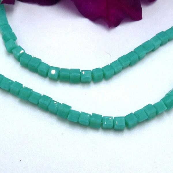 50 blue glass beads, glass bead 3 mm glass-cube bead, 3 x 3, - "jade" style glass Q284-3