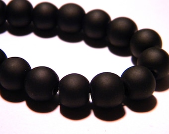 200 beads 4 mm -frosted glass bead- frosted glass bead -black- K18