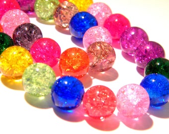 glass - Crackle Glass - multicolor - G140 40 Crackle glass beads - 10 mm bead