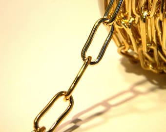 Chaîne trombone, gros maillons 21 x 8.5 x 2 mm -  1 M chaine - création collier bracelet tendance, maille trombone dorée  - or clair - NF119