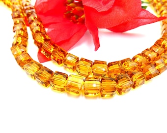 10 Glass bead - 8mm cube - translucent glass bead - crystal effect glass - square glass bead - amber cube bead - G101-6