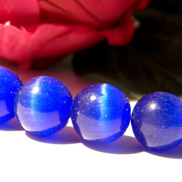 perles en verre bleu, perle verre 10 mm- verre oeil de chat- cat eyes- 9 perle de verre oeil de chat- 10 mm- perle bleu royal A87-3