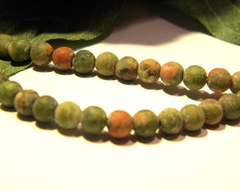 45 frosted unakite beads - matte bead - 4mm unakite bead - fine stone gem - natural stone bead Q180-1