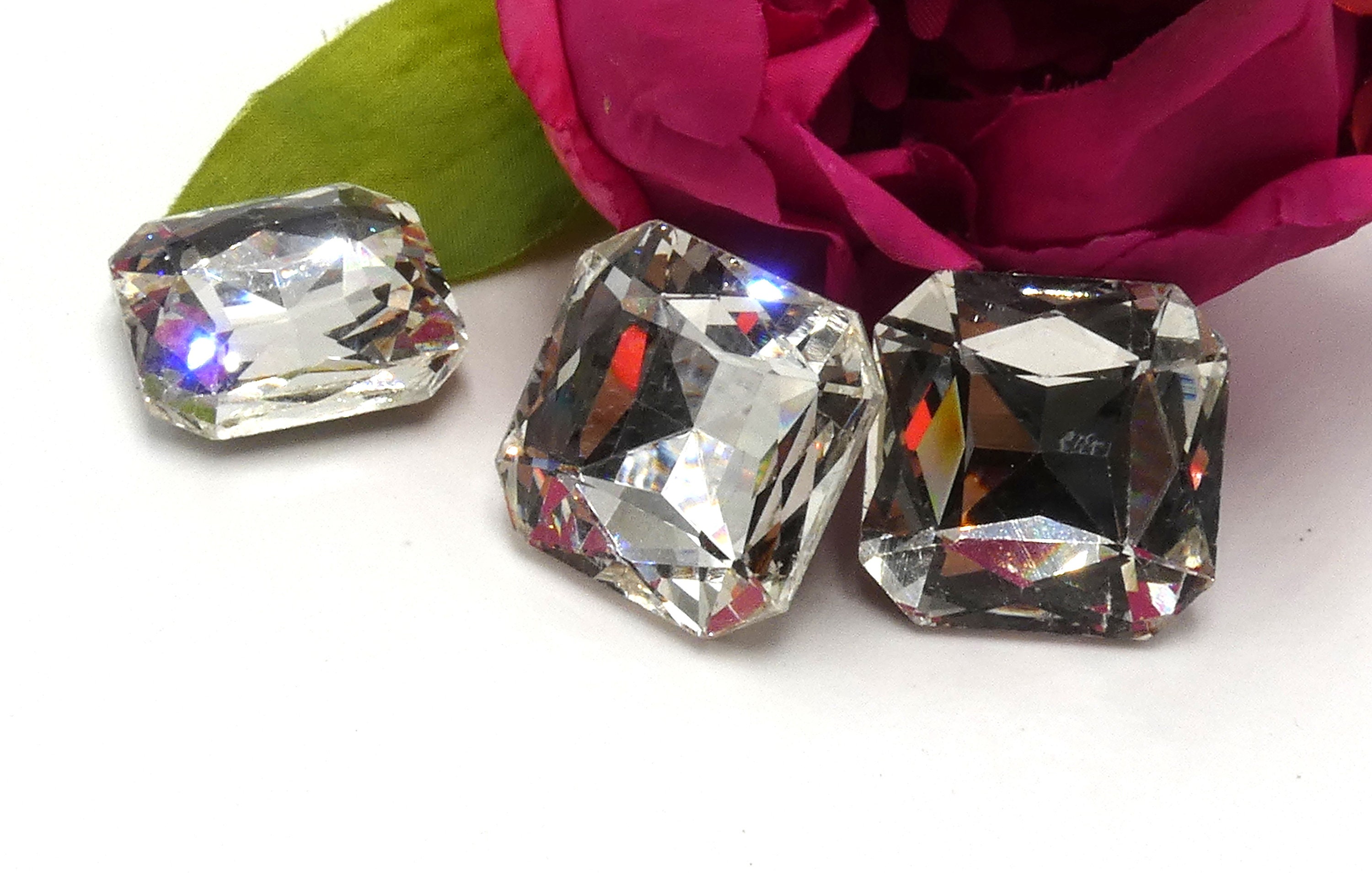 5 Cabochons 23 Mm With Facets Cabochon to Stick to Set Domed Cabochon Flat  Back Diamond Cabochon PE273 