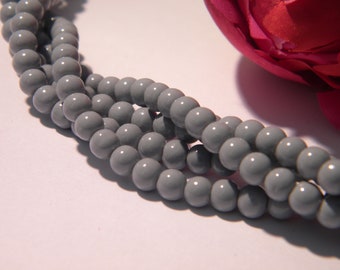 gray glass beads - round glass bead 4 mm - baked glass bead - 100 Pcs - shiny bakingpaint bead - H90-3
