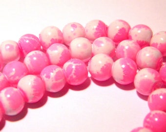 100 lacquered glass beads - 6 mm - bright fuchsia -glass bead - glass bead 6 mm - F143-