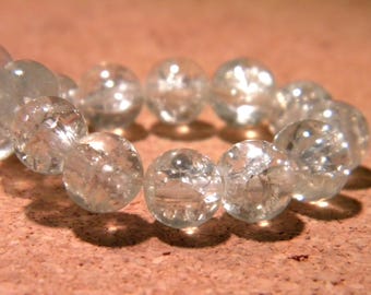 50 perles en verre craquelé 8 mm -transparent- PF61