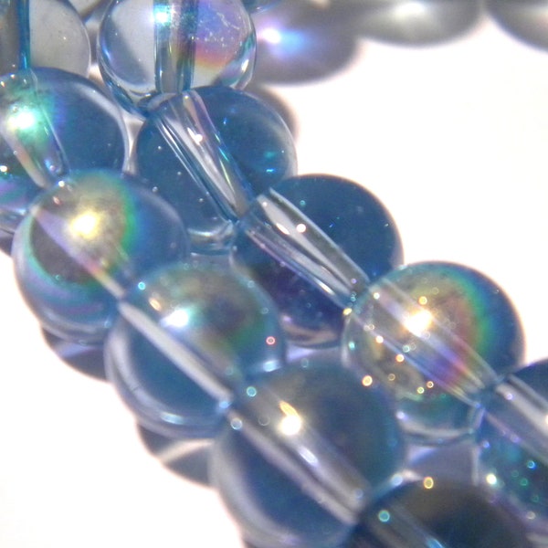 55 perles verre-lumineuse- 6 mm- effet métal et glass- bleu  - G96-B