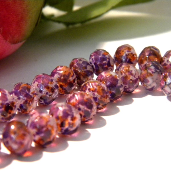 purple glass beads - 6 mm faceted glass bead - translucent speckled glass bead - 45 Pcs - faceted bead- Q270-1