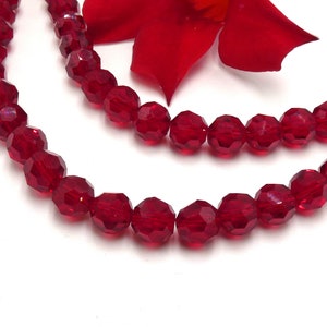 red faceted glass beads, 8 mm electroplated glass iridescent red 33 faceted beads, 8 mm glass beads A331-3 image 1