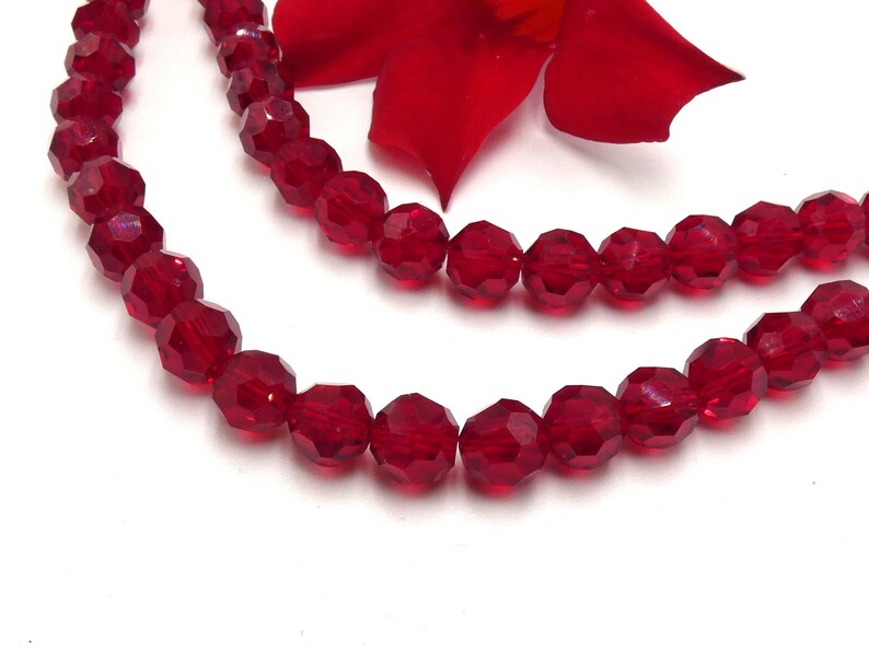 red faceted glass beads, 8 mm electroplated glass iridescent red 33 faceted beads, 8 mm glass beads A331-3 image 1