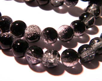 100 perles en verre craquelé -6 mm -grade AA- crépitement de verre - perle verre bicolore-NOIR - G112