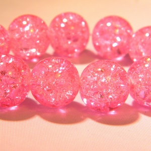 10 glass beads Crackle 12mm translucent - pink-PE262-9