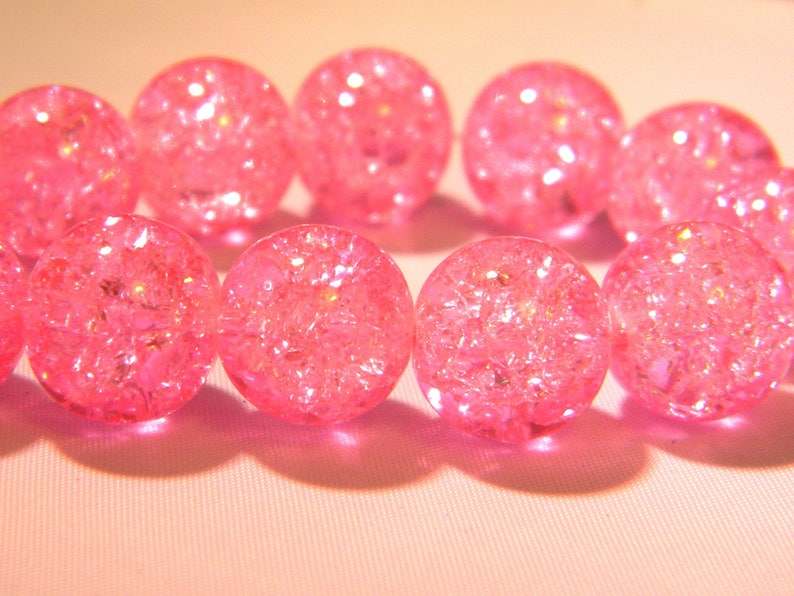 10 glass beads Crackle 12mm translucent pink-PE262-9 image 1
