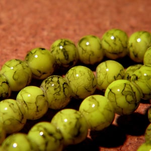 100 beads speckled marble glass - 6 mm - neon yellow - PF77