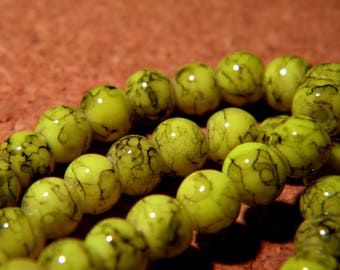 100 beads speckled marble glass - 6 mm - neon yellow - PF77