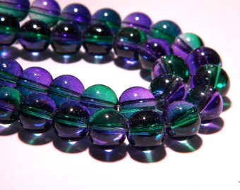 50 perle verre translucide 2 tons - 8 mm - vert et violet- PG44-3