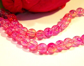 65 glass beads 6 mm - "opalite" glass - glass beads - pink tones - Q211-9