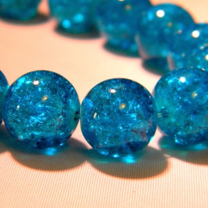 20 beads in cracked glass 12mm translucent - pearl turquoise glass- PE262-7