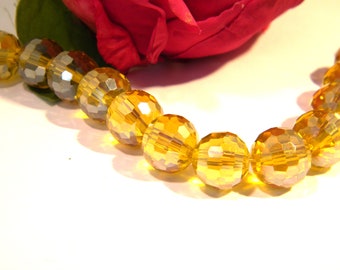 Amber faceted glass beads, 12 mm electroplated glass - iridescent honey - 10 faceted beads, 12 mm glass beads - A83-B