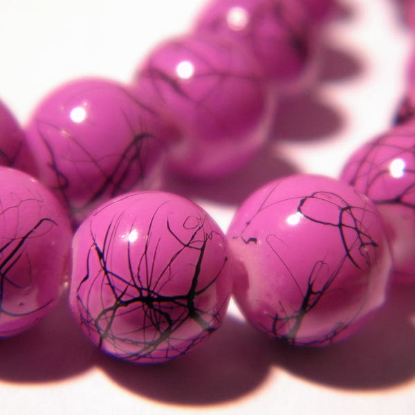40 perles en verre trefilé 8 mm- perle en verre - drawbench- violet fileté  noir- G133-3