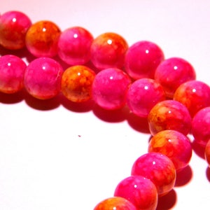 shiny 20 beads marbled glass 2 - 8 mm orange and fuchsia - tones PG42