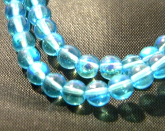 80 perles verre-lumineuse- 4 mm- verre bicolore effet métal et glass-bleu turquoise - G100-3