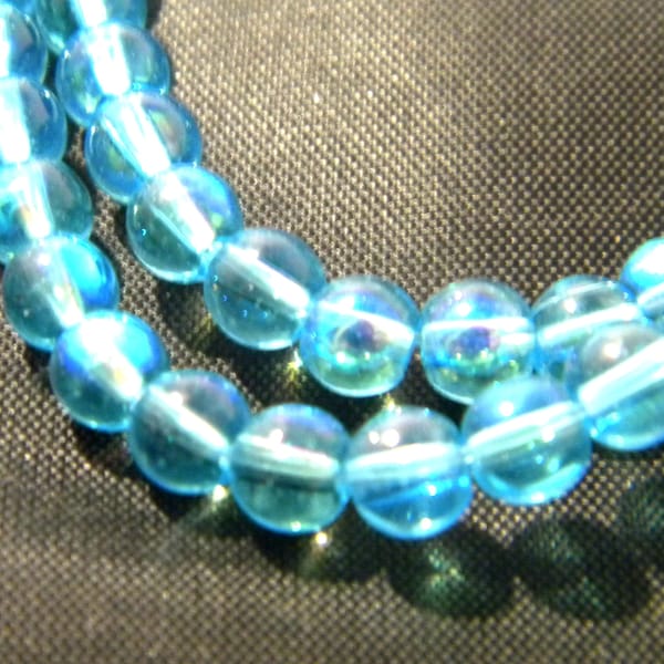 80 perles verre-lumineuse- 4 mm- verre bicolore effet métal et glass-bleu turquoise - G100-3