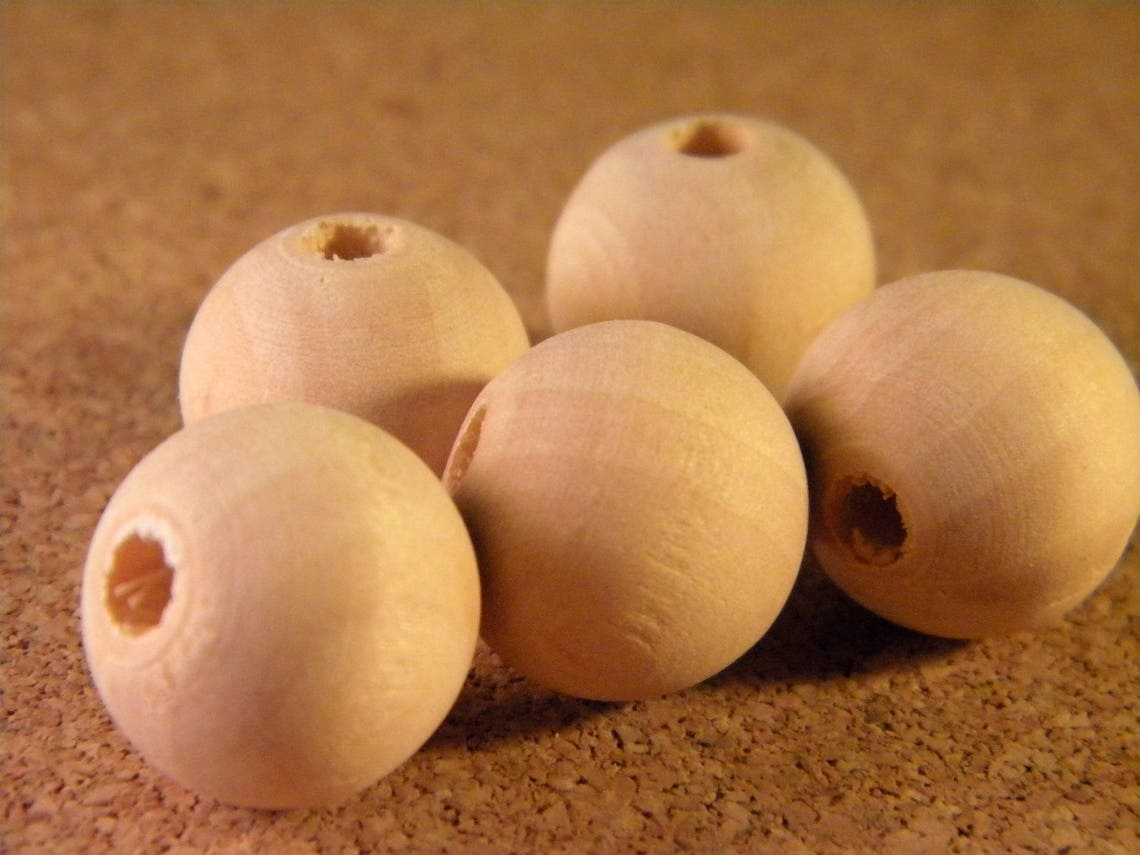 Lot De 60 Perles En Bois Rondes Avec Trou, 20 Mm, Pour Faire Des