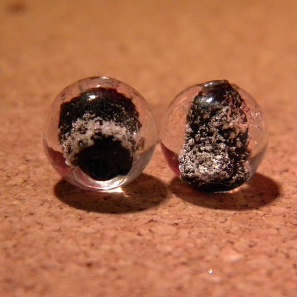 5 perles verre 10 mm -perle phosphorescente en verre lampwork - perle noire -phosphorescente - PF35