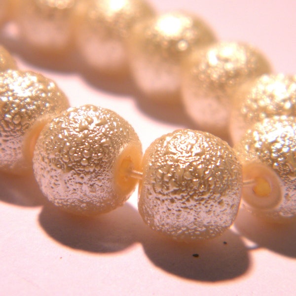 20 perles 8 mm - perle de verre - effet givre ou bosselé - beige- perle ronde en verre-G17-20
