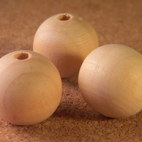 10 grosses perles en bois naturel- 20 mm - B33