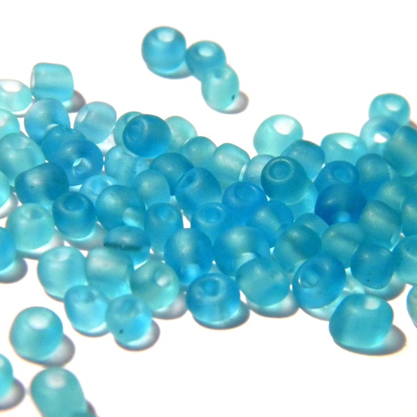 20 gr perles de rocaille bleu, perle de  verre 4 mm, rocaille bleu turquoise , verre givré dépoli -  ROC202