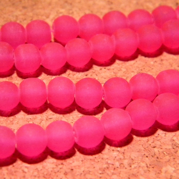 100 frosted glass beads frosted 4 mm -neon pink, frosted glass bead, - PF83-13
