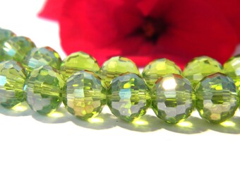 35 green glass beads, 8mm glass bead, faceted pearl, electroplate glass, 8mm faceted beads, A268-1