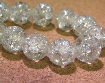 10 glass beads Crackle 12mm translucent - transparent PE262 1