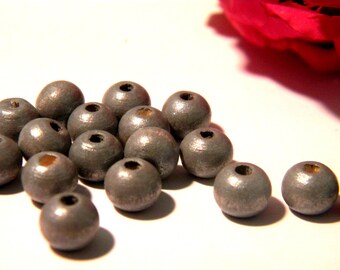 100 grå träpärlor - naturliga träpärlor, 8mm träpärlor, grått trä, B202