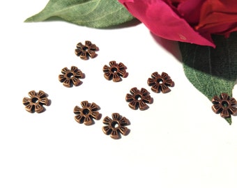 50 red copper interlayer pearl, metal pearl, spacer pearl, flower 6 petals 8 mm, copper pearl, A308