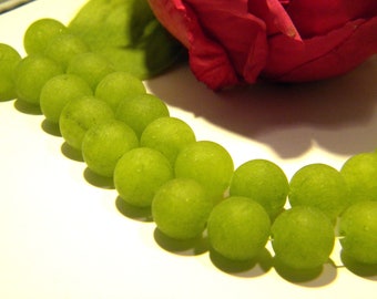 natural stone bead, jade bead, 10 mm bead, frosted jade, frozen jade, 9 Pcs, olive green - fine stone gems - H86-7