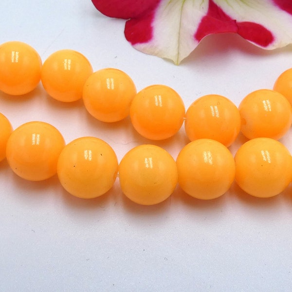 40 perles verre , verre backing paint, perle 10 mm, perle verre , perle orange, bijoux fantaisie, A144-27