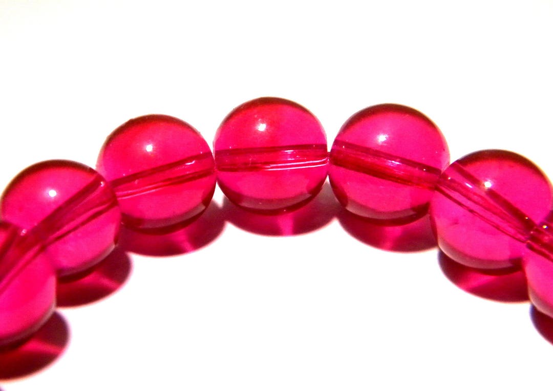 Translucent Pearls 30 Pearls 10 Mm Translucent Glass Round Glass Bead Bright K08 Fuchsia ...