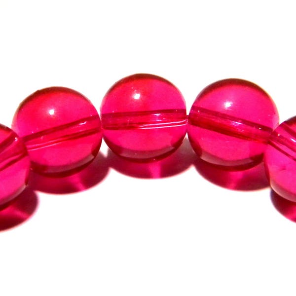 30 perles  10 mm- verre translucide- perle verre ronde -fuchsia vif-K08