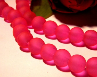 40 pink glass beads, frosted frosted glass 10 mm -glass bead, frosted glass, frosted glass, fuchsia- H198-7