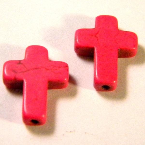 15 perles howlite -croix - howlite-fuchsia- 16  mm- perle synthétique - H23