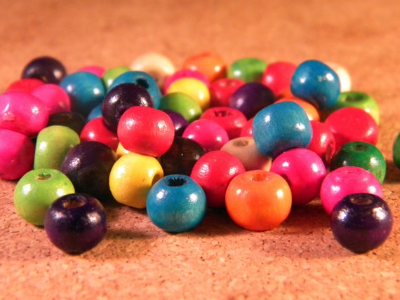 Lot De 200 Perles Rondes En Bois Multicolore 8mm - Pour Création Bijoux - Neuf