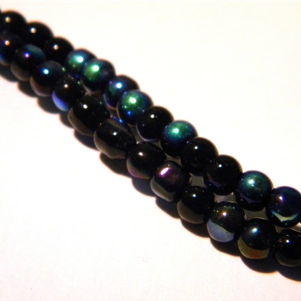 80 perles verre-lumineuse- 4 mm- verre bicolore effet métal et glass-noir /bleu / bleu marine - G100-8