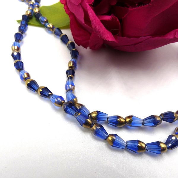 25 perles verre- perle facette 7 mm- effet métal gold et glass-perle en verre et plaqué or-  perle larme a facette bleu -  Q345-1