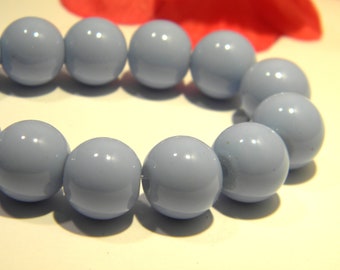 10 pearls baked glass-12 mm- smooth and shiny- bright sky blue- A181-10