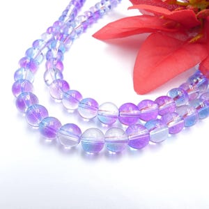 40 perle di vetro 8 mm - perlina blu viola bicolore, vetro elettrolitico, vetro traslucido, inserto glitter oro, - Q411-3
