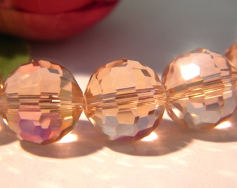 perlas de vidrio facetadas transparentes, vidrio galvanizado de 12 mm - rosa iridiscente - 10 perlas facetadas, perlas de vidrio de 12 mm - A182-1